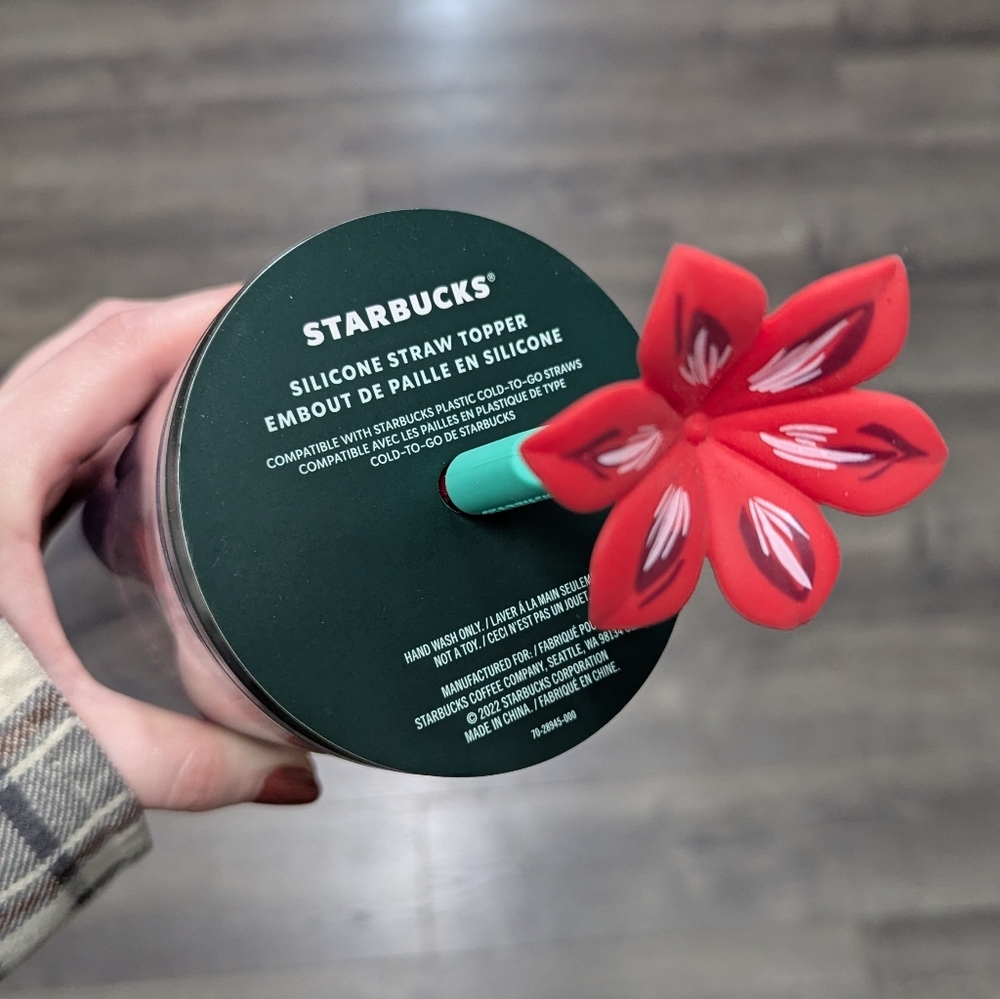 Starbucks Holiday 2022 Poinsettia Tumbler with Silicone Straw Topper - Picture 8 of 8